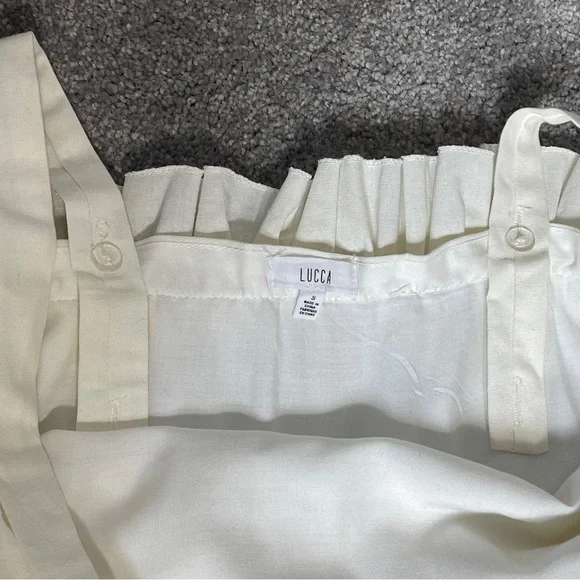 Lucca Ivory Linen Wide Leg Ruffled Jumpsuit with pockets size small - Picture 14 of 14